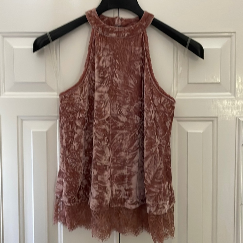 Pink crushed velvet halter top